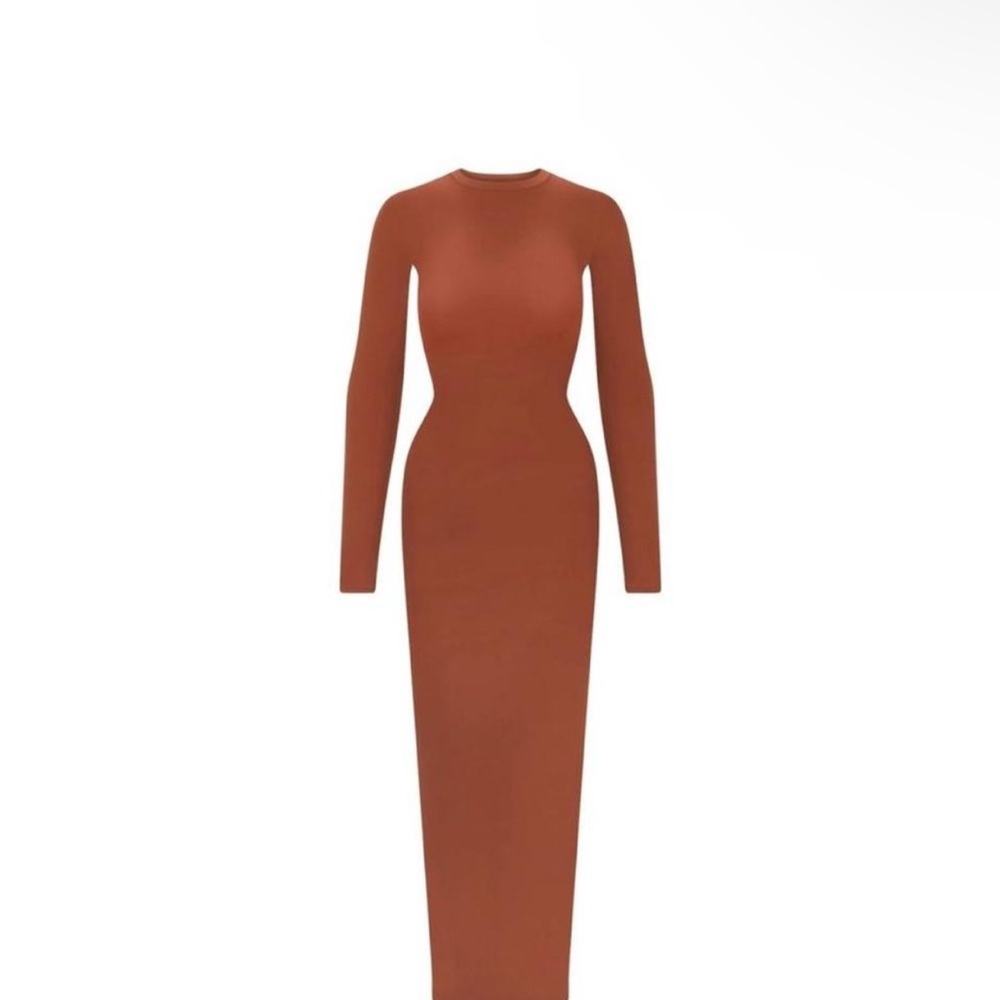 Skims Long Sleeve Bodycon Maxi Dress in Rust